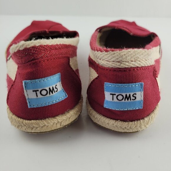 Toms Classic University Red Stripe Canvas Espadrille Slip On Flats 6 - Picture 6 of 9